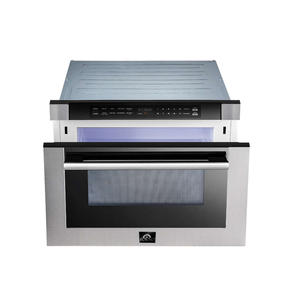 Forno Capoliveri 24-Inch Microwave Drawer, Stainless Steel, 1.2 cu.ft, 1500 Watts, Built-In, Touch Control LCD Display, Auto-Touch Open/Close, 11 Power Levels, Sensor Cooking