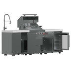 FORNO Bulnes 30-Inch BBQ, 60,000 BTU, 3 Burners with Sear & Rotisserie Infrared Burners, Stainless Steel Outdoor Kitchen with 1.8 cu.ft. Beverage Center & White Sintered Stone Countertops