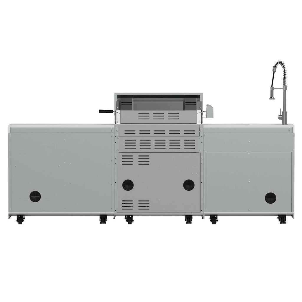 FORNO Bulnes 30-Inch BBQ, 60,000 BTU, 3 Burners with Sear & Rotisserie Infrared Burners, Stainless Steel Outdoor Kitchen with 1.8 cu.ft. Beverage Center & White Sintered Stone Countertops