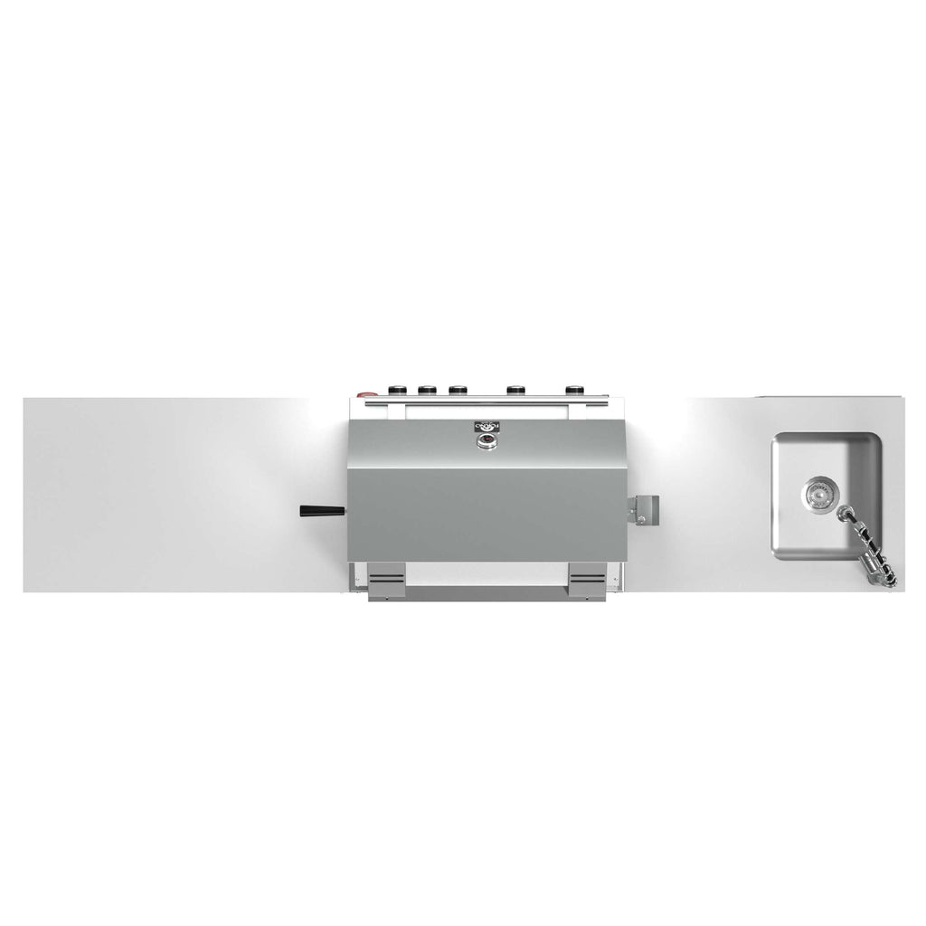 FORNO Bulnes 30-Inch BBQ, 60,000 BTU, 3 Burners with Sear & Rotisserie Infrared Burners, Stainless Steel Outdoor Kitchen with 1.8 cu.ft. Beverage Center & White Sintered Stone Countertops