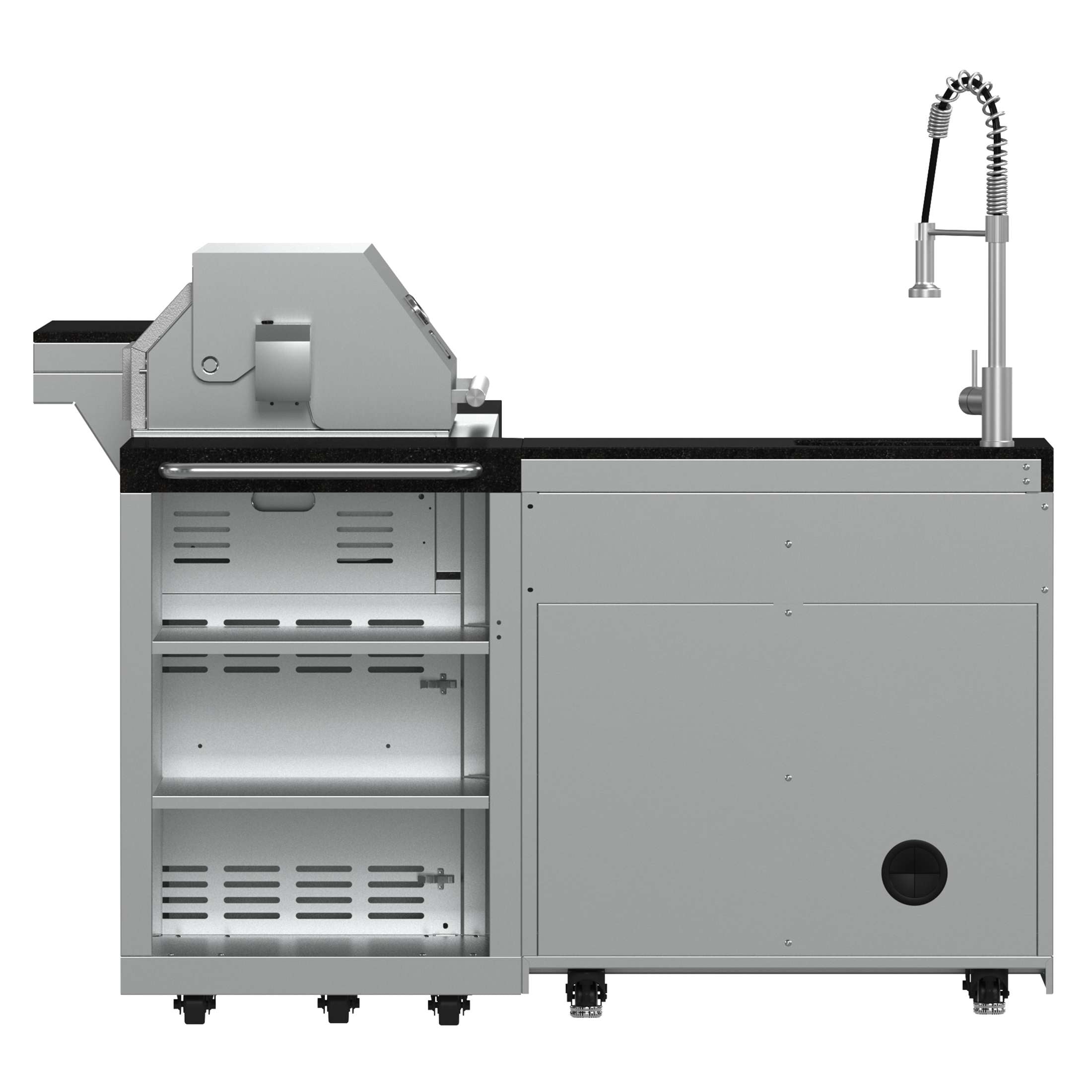 FORNO Bulnes 40-Inch BBQ, 95,000 BTU, 5 Burners, Sear & Rotisserie Infrared with Side Burner, Stainless Steel Outdoor Kitchen with 1.8 cu.ft. Beverage Center & Black Granite Countertops
