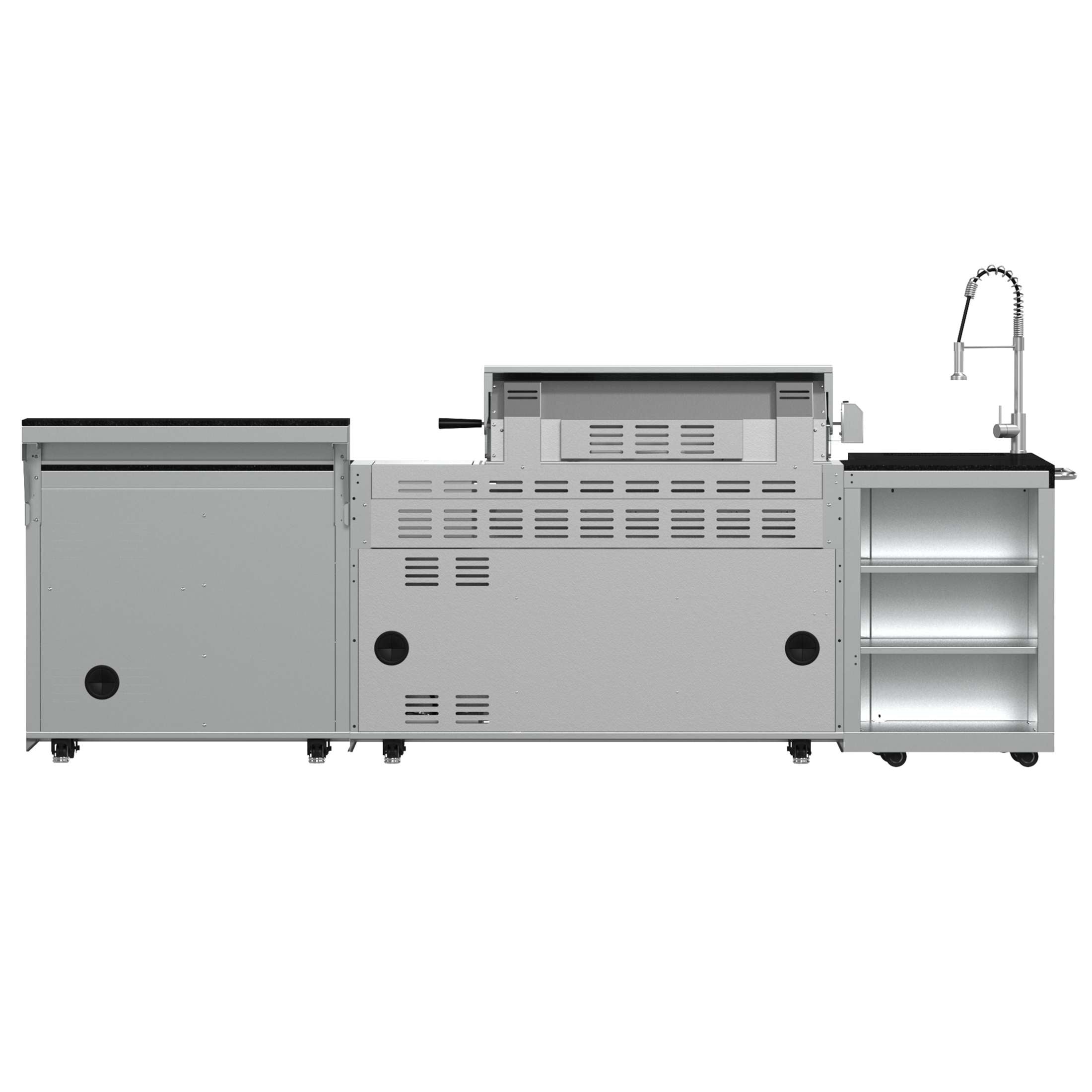 FORNO Bulnes 40-Inch BBQ, 95,000 BTU, 5 Burners, Sear & Rotisserie Infrared with Side Burner, Stainless Steel Outdoor Kitchen with 1.8 cu.ft. Beverage Center & Black Granite Countertops