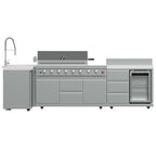 FORNO Bulnes 40-Inch BBQ, 95,000 BTU, 5 Burners, Sear & Rotisserie Infrared with Side Burner, Stainless Steel Outdoor Kitchen with 1.8 cu.ft. Beverage Center & White Sintered Stone Countertops