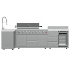 FORNO Bulnes 40-Inch BBQ, 95,000 BTU, 5 Burners, Sear & Rotisserie Infrared with Side Burner, Stainless Steel Outdoor Kitchen with 1.8 cu.ft. Beverage Center & White Sintered Stone Countertops