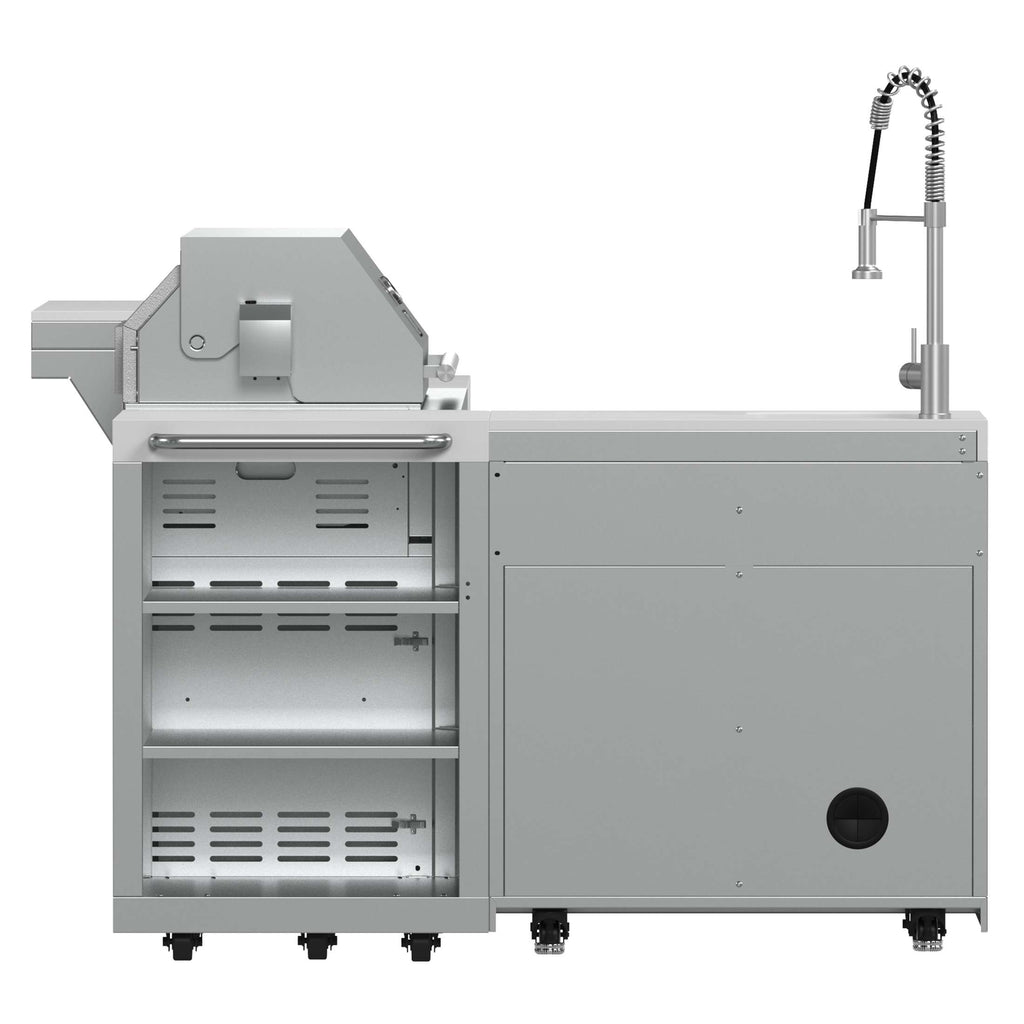 FORNO Bulnes 40-Inch BBQ, 95,000 BTU, 5 Burners, Sear & Rotisserie Infrared with Side Burner, Stainless Steel Outdoor Kitchen with 1.8 cu.ft. Beverage Center & White Sintered Stone Countertops