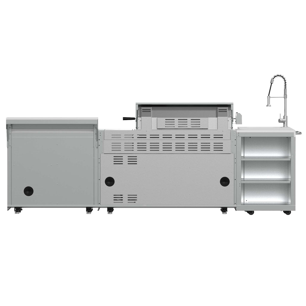 FORNO Bulnes 40-Inch BBQ, 95,000 BTU, 5 Burners, Sear & Rotisserie Infrared with Side Burner, Stainless Steel Outdoor Kitchen with 1.8 cu.ft. Beverage Center & White Sintered Stone Countertops