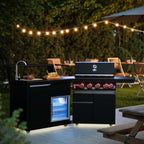 Forno All’Aperto 62,600 BTU BBQ, 3 Stainless Steel Burners, Infrared Burners, Sink Module, Black Sintered Stone Countertops, Bar and Beverage Center