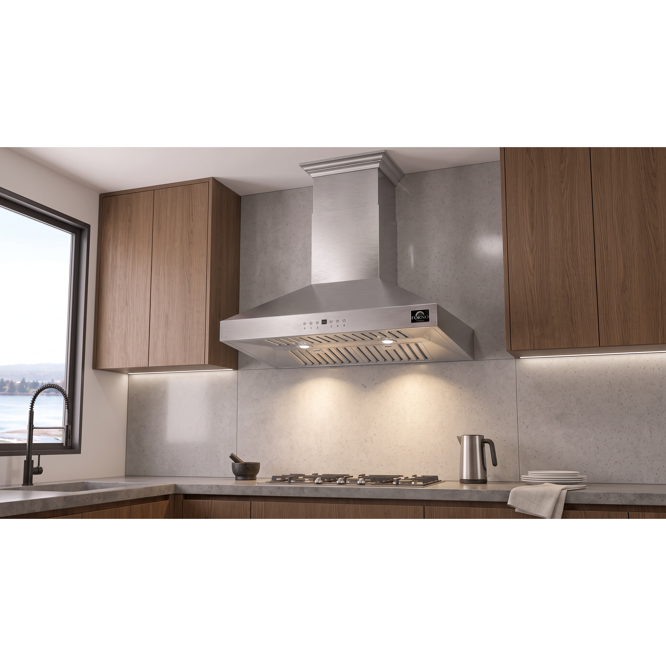 Forno Coppito 30-Inch Island Range Hood, Stainless Steel, LED Lighting, Adjustable Fan Speeds