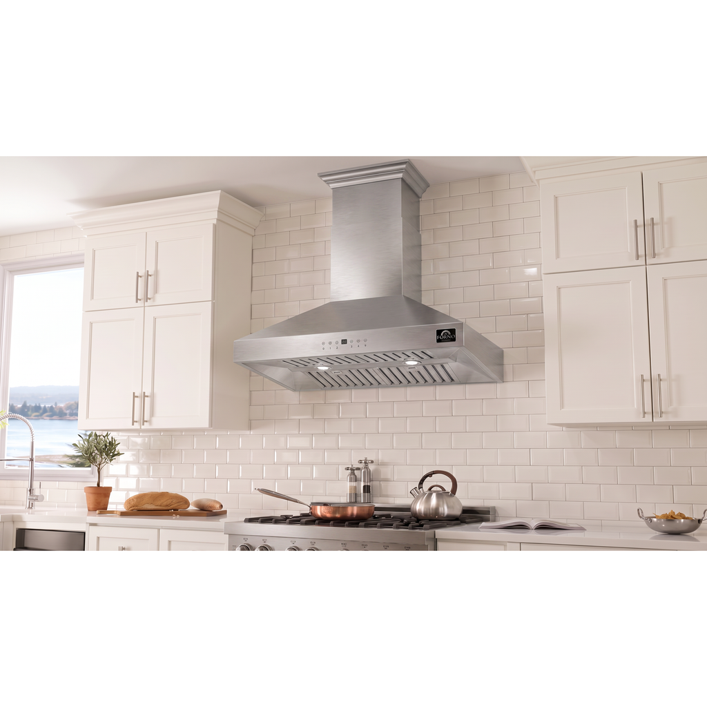 Forno Coppito 30-Inch Island Range Hood, Stainless Steel, LED Lighting, Adjustable Fan Speeds