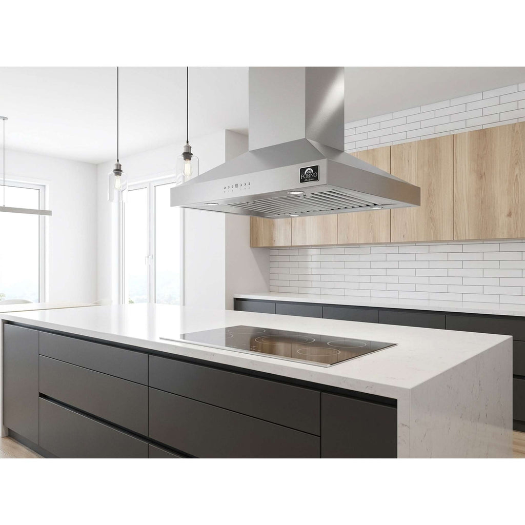 Forno Coppito 30-Inch Island Range Hood, Stainless Steel, LED Lighting, Adjustable Fan Speeds