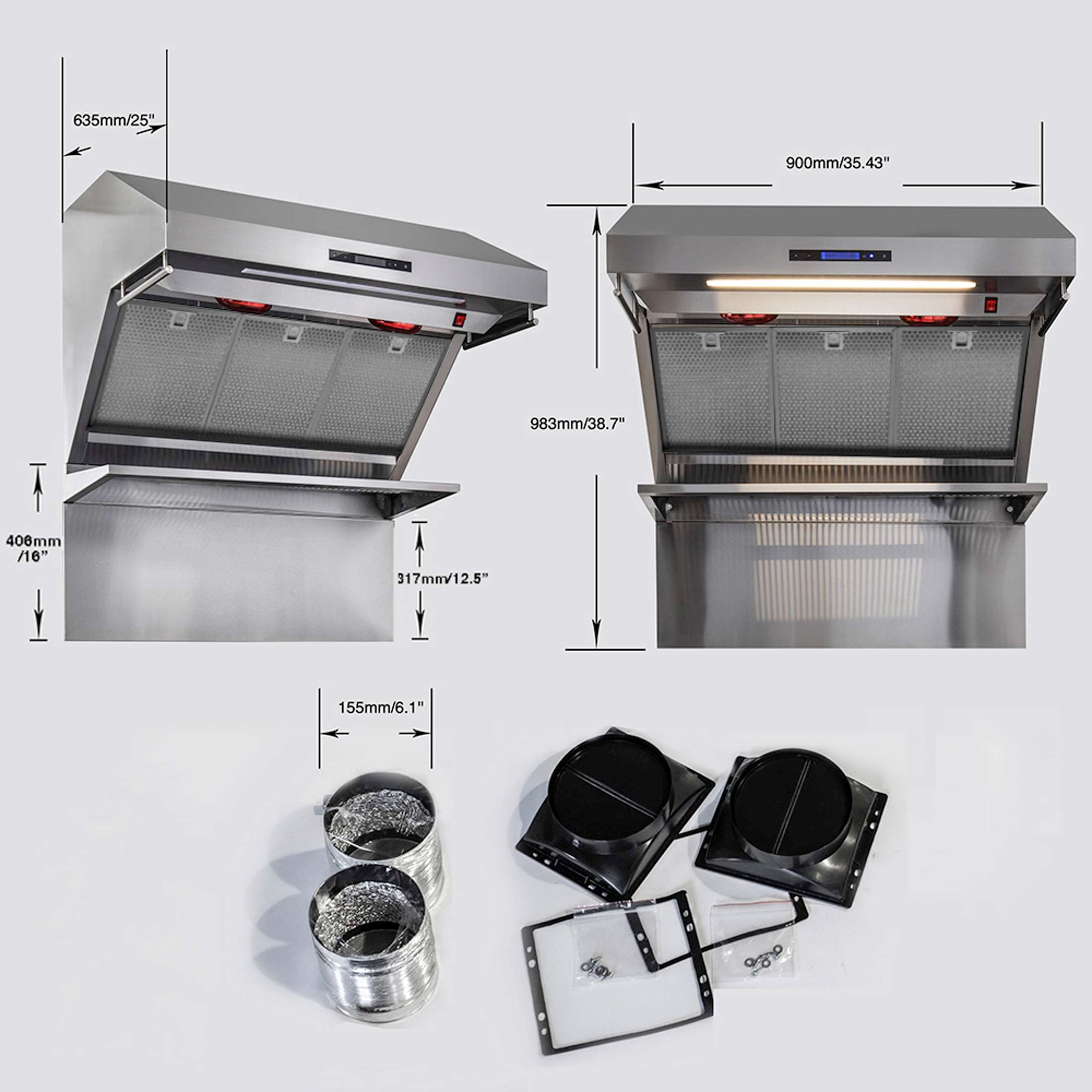 Forno Savona 36-Inch Wall Mount Range Hood, Hybrid Filters, Backsplash Included