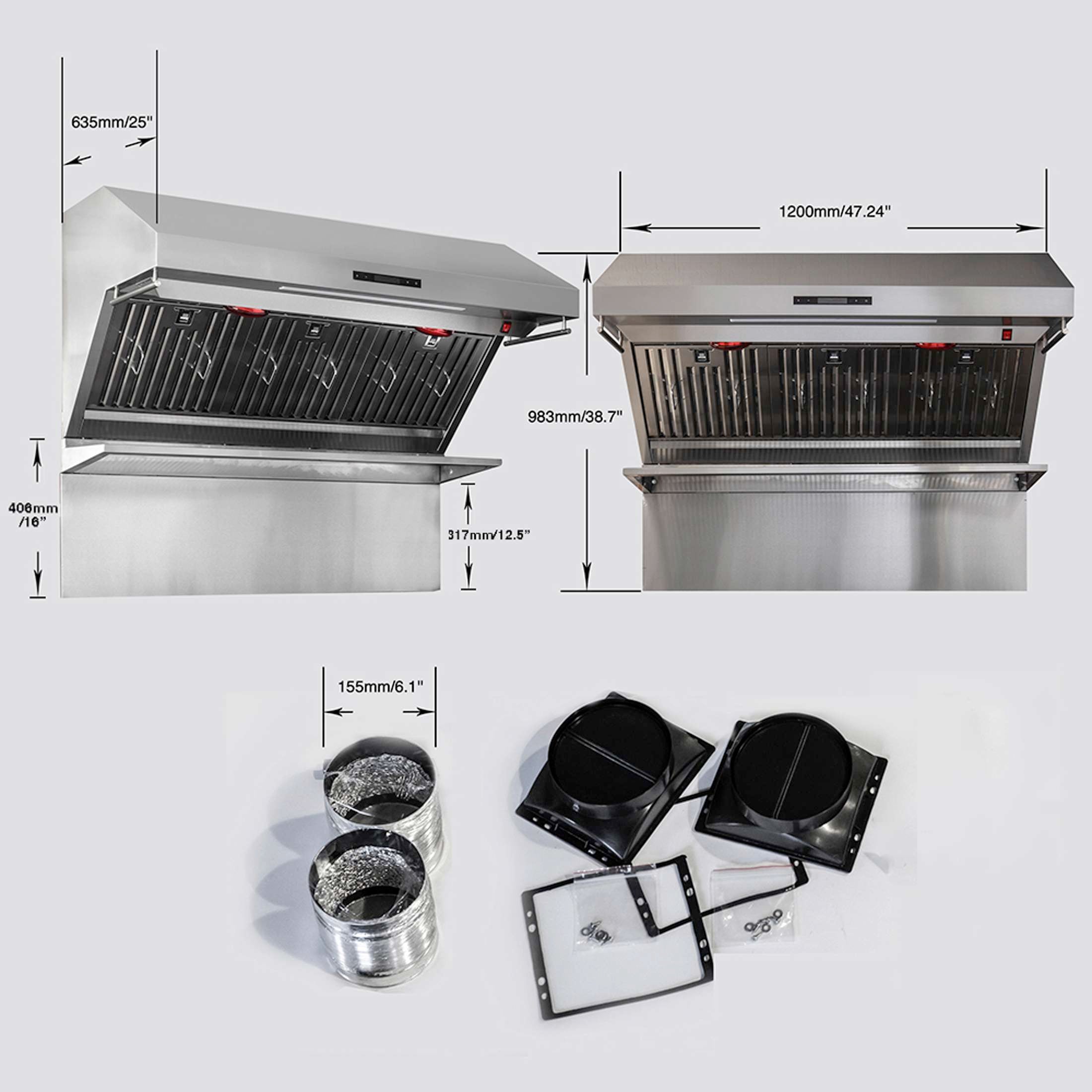 Forno Savona 48-Inch Wall Mount Range Hood, Baffle Filters, Backsplash Included