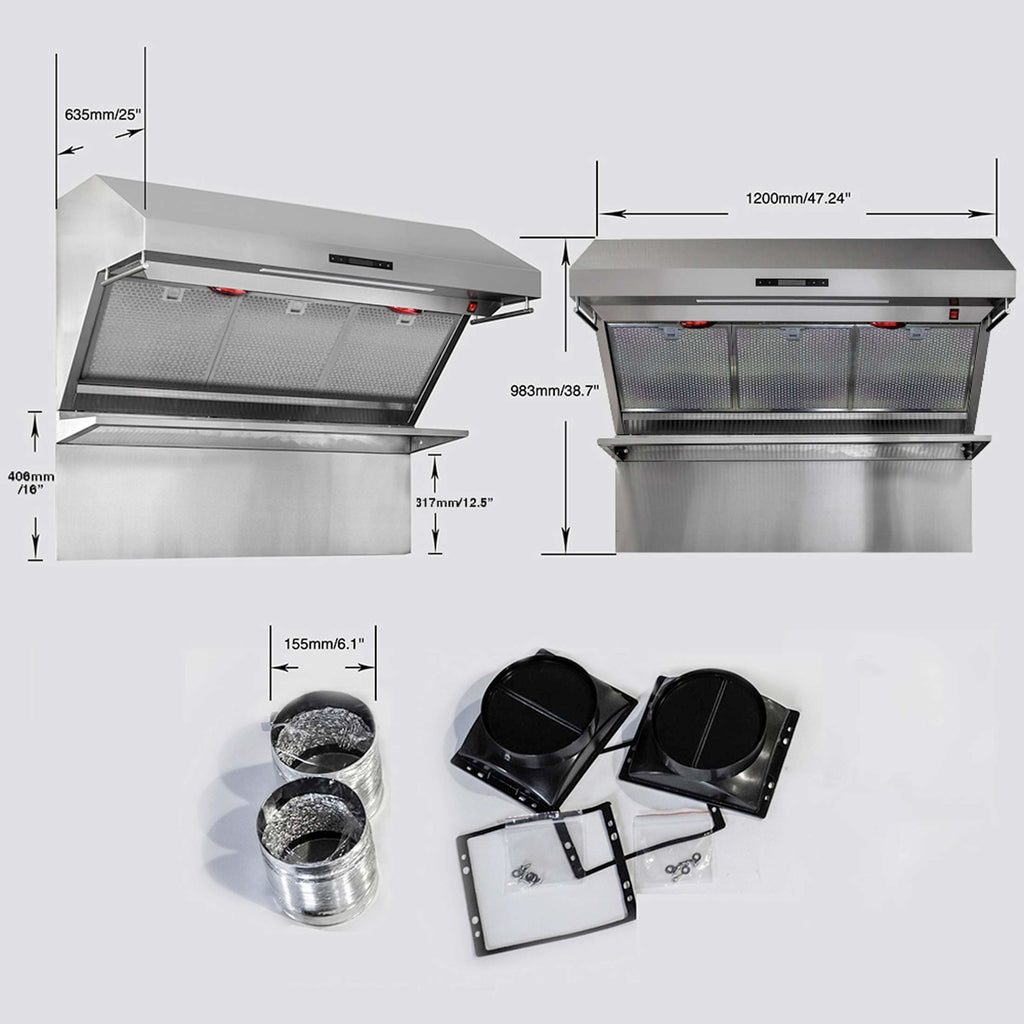 Forno Savona 48-Inch Wall Mount Range Hood, Hybrid Filters, Backsplash Included