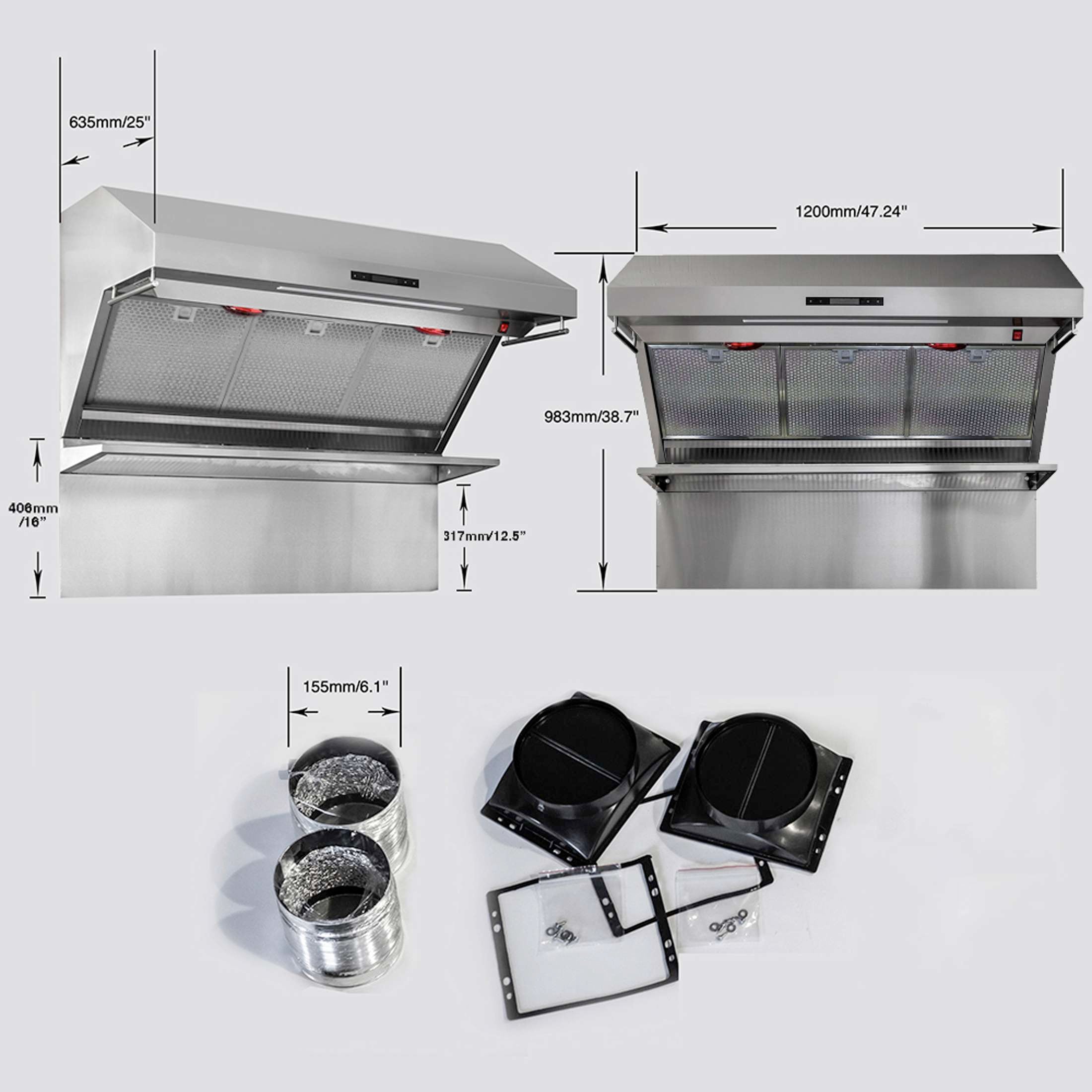 Forno Savona 48-Inch Wall Mount Range Hood, Hybrid Filters, Backsplash Included