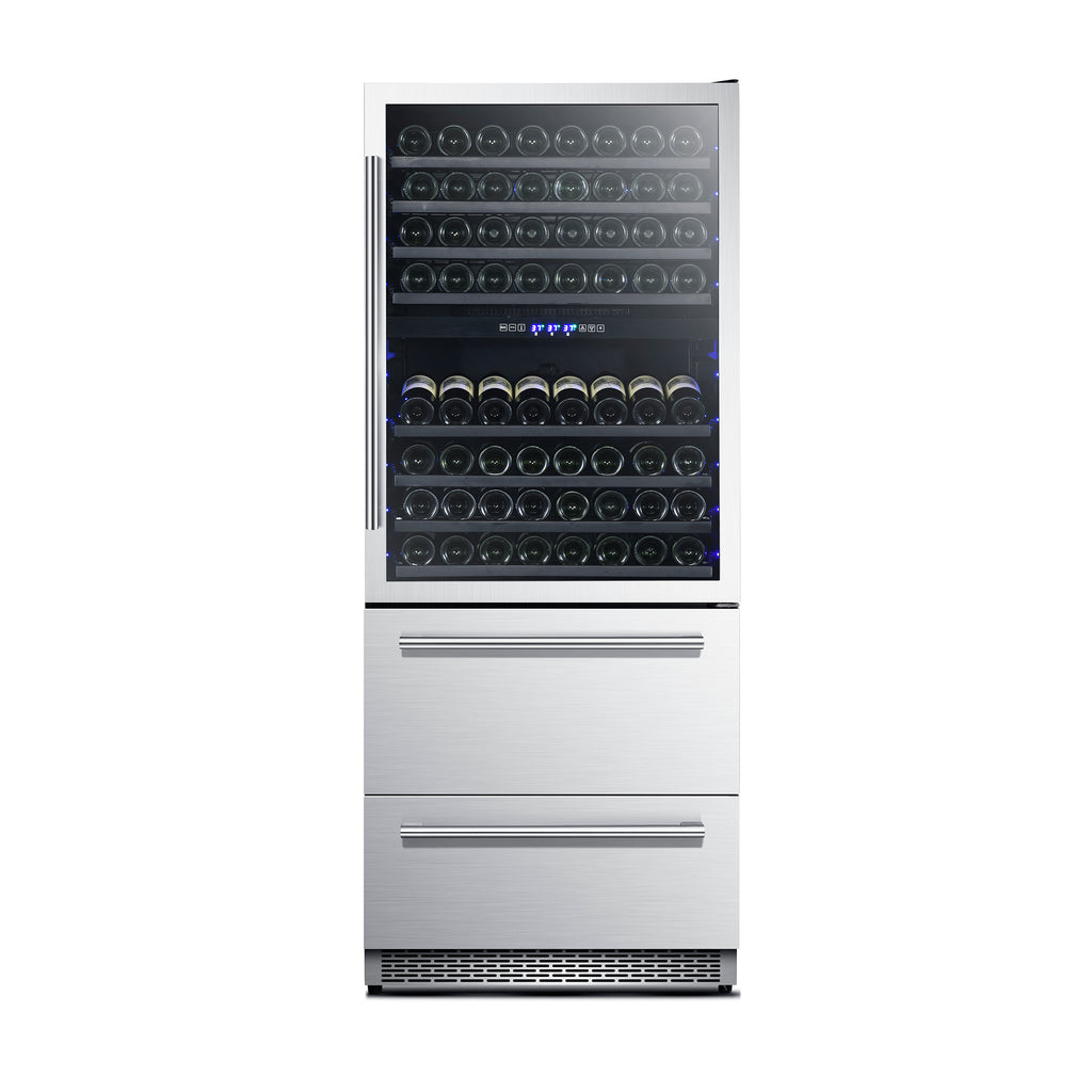 Forno Capraia 30-Inch Dual Temperature Zone Wine Cooler, Up to 144 Bottles, Two Refrigerated Drawers, Adjustable Temperature Zones