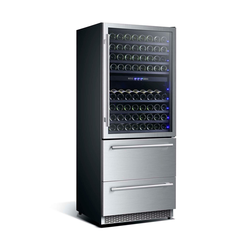 Forno Capraia 30-Inch Dual Temperature Zone Wine Cooler, Up to 144 Bottles, Two Refrigerated Drawers, Adjustable Temperature Zones