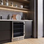 Forno Frescolino 24 Inch Beverage Cooler, Stainless Steel, with LED Lighting, Triple Glass Door, 188 Can Capacity, Built-In or Freestanding
