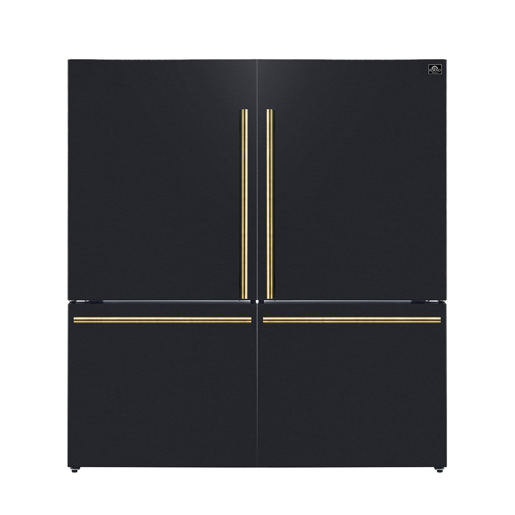 Forno Milano 2-Piece 62-Inch Freestanding Dual Bottom Freezer Refrigerator in Black – 34.4 cu.ft, Touch Control, Ice Maker