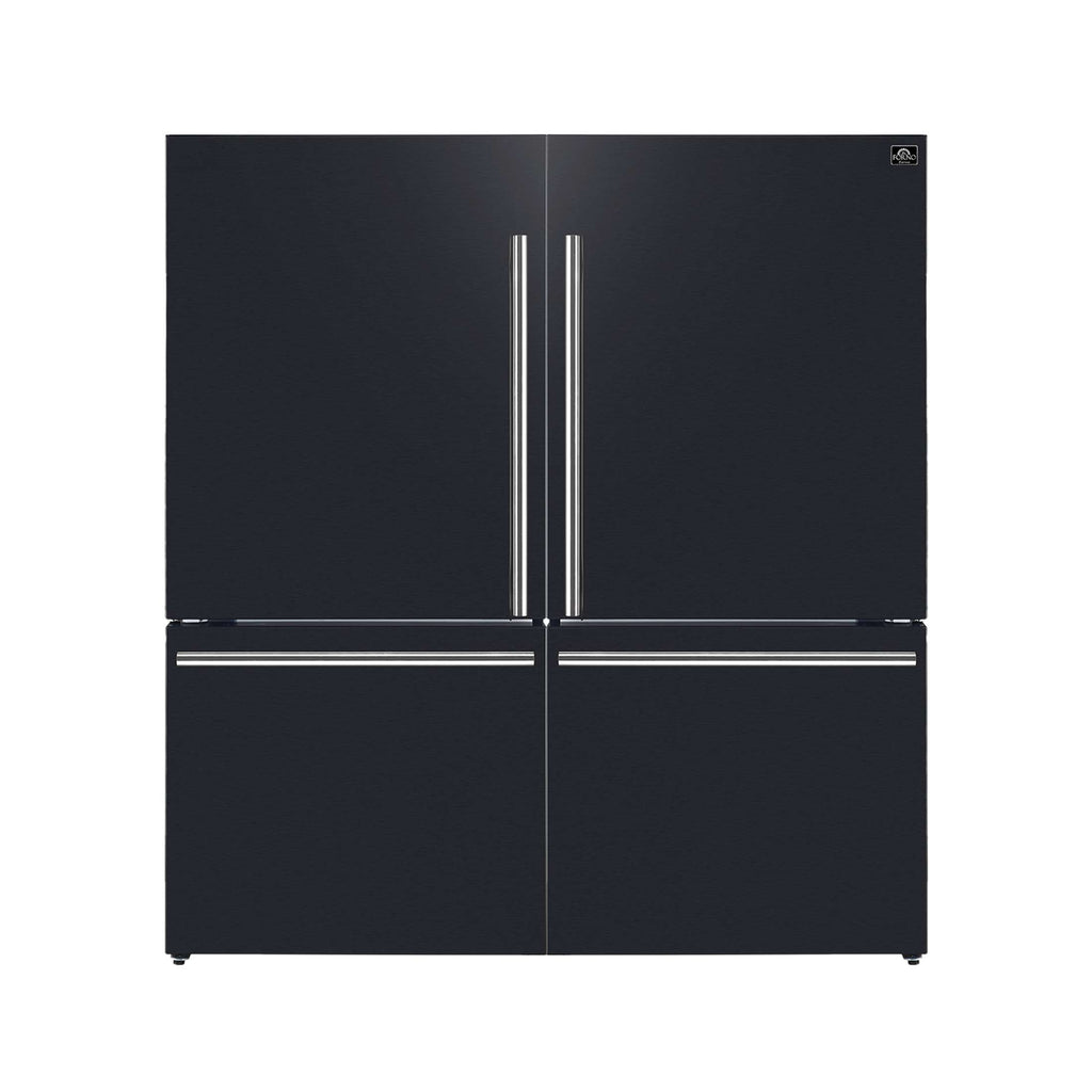 Forno Milano 2-Piece 62-Inch Freestanding Dual Bottom Freezer Refrigerator in Black – 34.4 cu.ft, Touch Control, Ice Maker