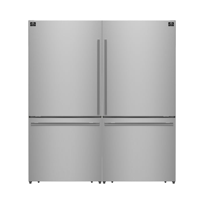 Forno Milano 2-Piece 62-Inch Freestanding Dual Bottom Freezer Refrigerator, Stainless Steel – 34.4 cu.ft, Touch Control, Ice Maker