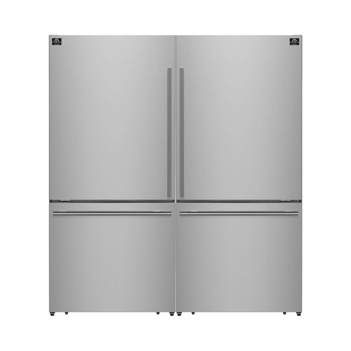 Forno Milano 2-Piece 62-Inch Freestanding Dual Bottom Freezer Refrigerator, Stainless Steel – 34.4 cu.ft, Touch Control, Ice Maker
