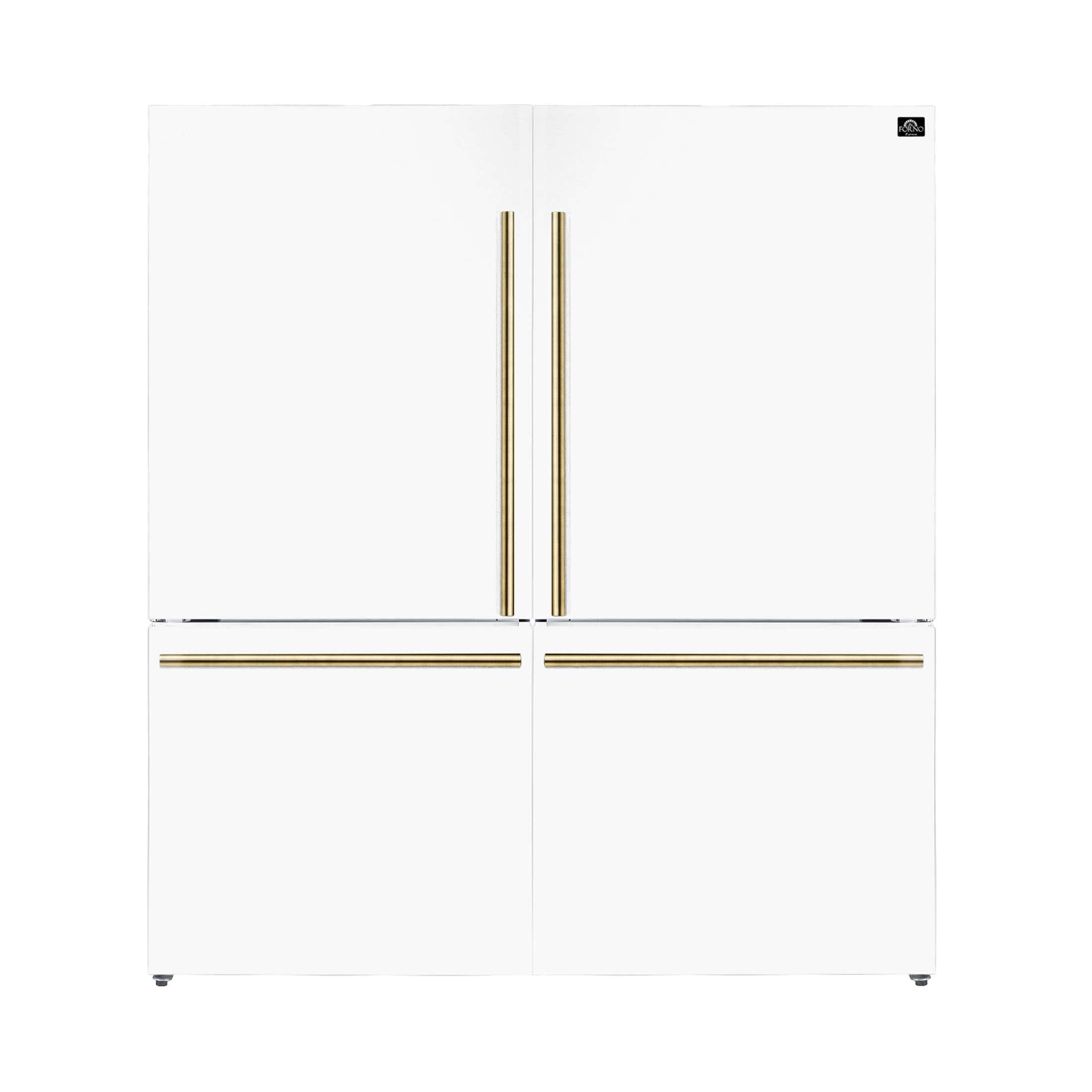 Forno Milano 2-Piece 62-Inch Freestanding Dual Bottom Freezer Refrigerator, White – 34.4 cu.ft, Touch Control, Ice Maker