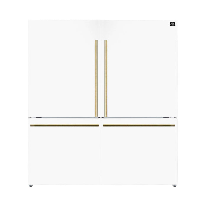Forno Milano 2-Piece 62-Inch Freestanding Dual Bottom Freezer Refrigerator, White – 34.4 cu.ft, Touch Control, Ice Maker