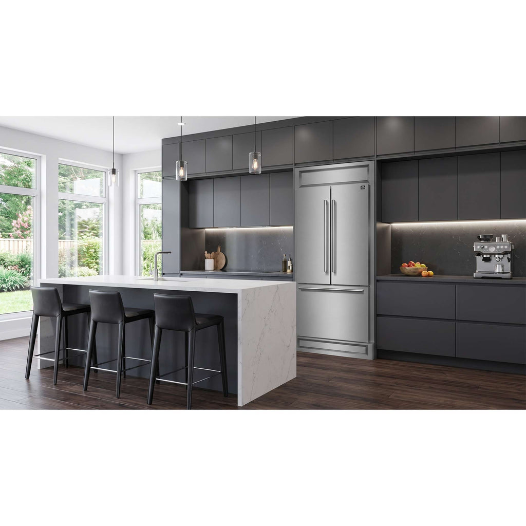 Forno Gallipoli 30-Inch French Door Refrigerator, 17.5 cu.ft Capacity, Modern Decorative Grill, 34-Inch Width, Stainless Steel, No Frost Technology, Energy Efficient