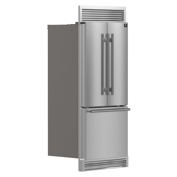 Forno Gallipoli 30-Inch French Door Refrigerator, 17.5 cu.ft Capacity, Decorative Grill, 34-Inch Width, Stainless Steel, No Frost Technology, Energy Efficient