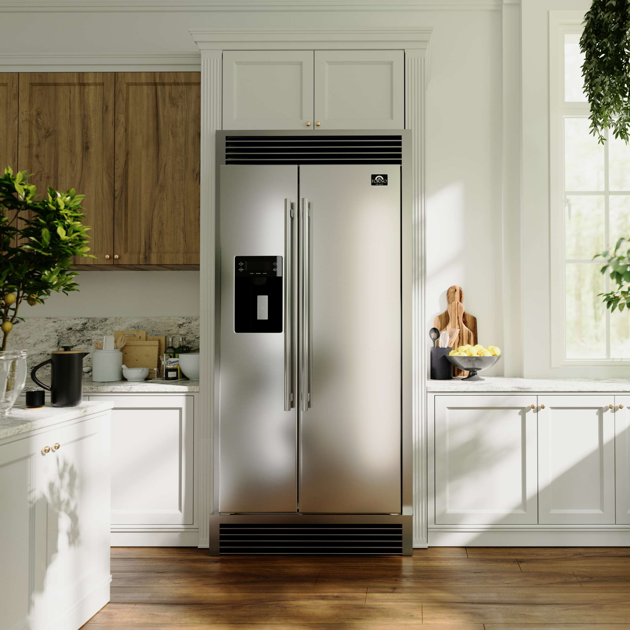 Forno Salerno 40-Inch Built-In Stainless Steel Refrigerator, 20 cu.ft, Decorative Grill, ENERGY STAR Certified