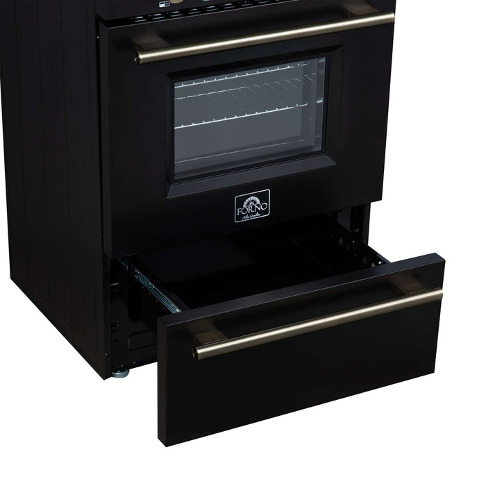 Forno Breno 24 Inch Freestanding Gas Range in Black with Antique Brass, Compact Design