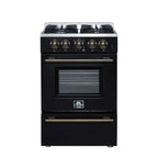 Forno Breno 24 Inch Freestanding Gas Range in Black with Antique Brass, Compact Design