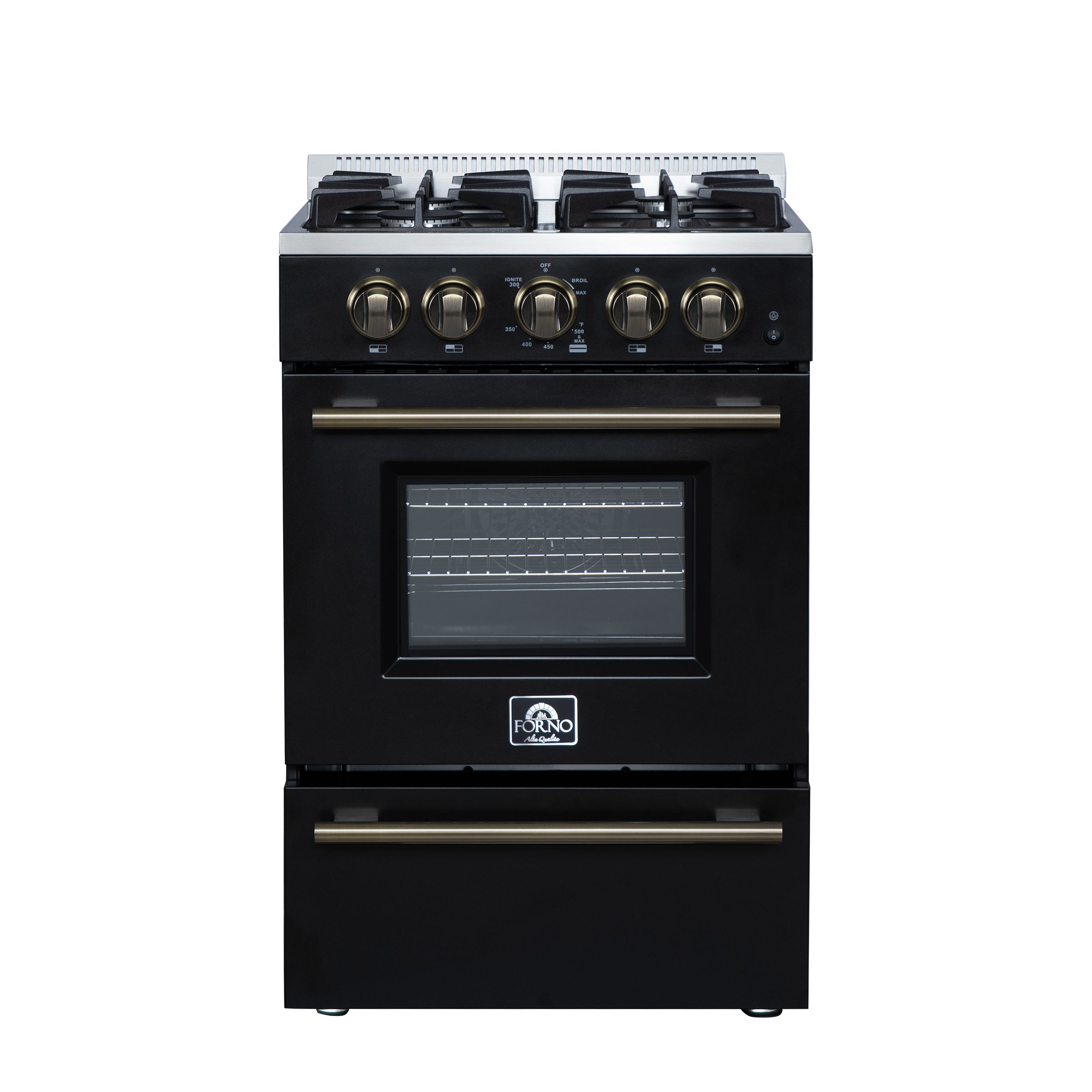 Pretty Gs Ranges Forno Breno 24 Inch Freestanding Gas Range in Black with Antique Brass ...