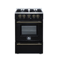 Forno Breno 24 Inch Freestanding Gas Range in Black with Antique Brass, Compact Design