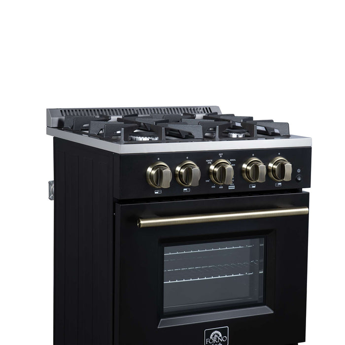 Forno Breno 24 Inch Freestanding Gas Range in Black with Antique Brass, Compact Design