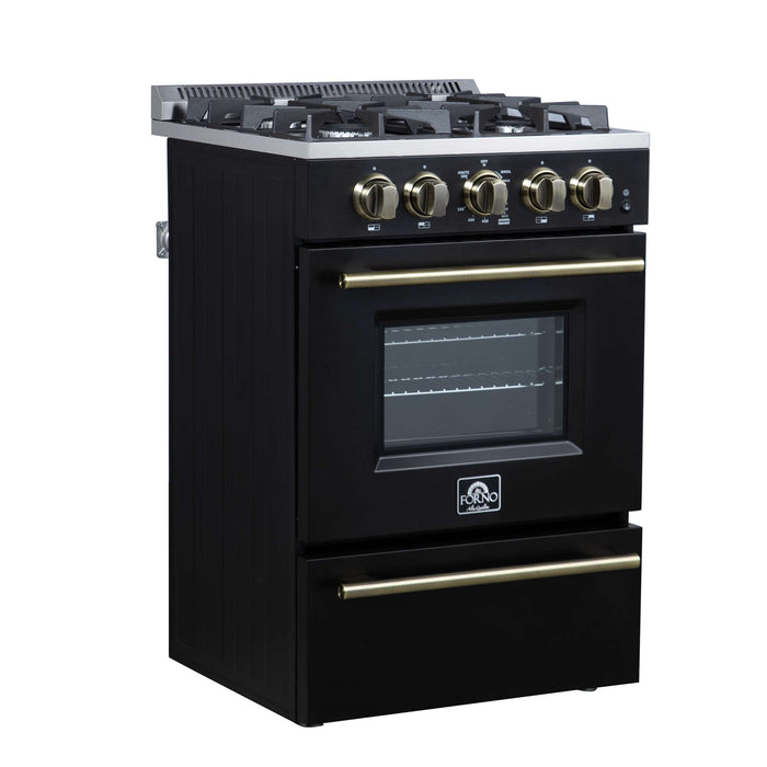 Forno Breno 24 Inch Freestanding Gas Range in Black with Antique Brass, Compact Design
