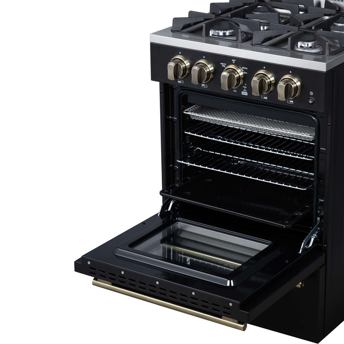 Forno Breno 24 Inch Freestanding Gas Range in Black with Antique Brass, Compact Design