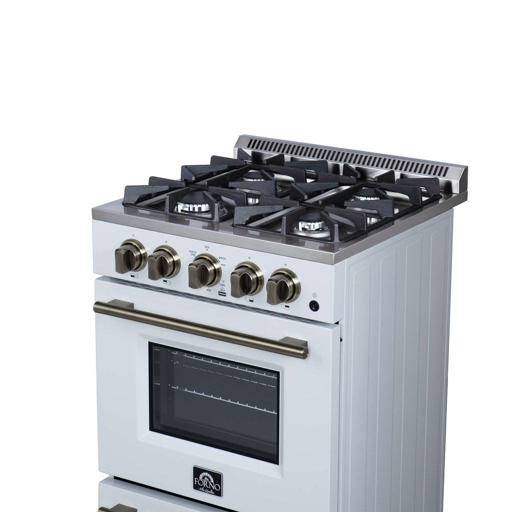 2.5 Inch Width Ranges Forno Breno 24 Inch Freestanding Gas Range in White with Antique Brass ...