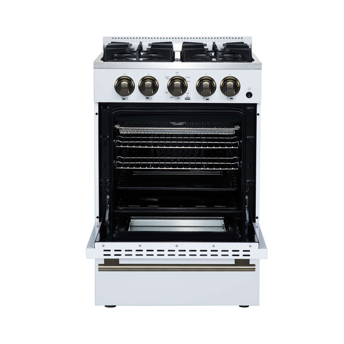 Forno Breno 24 Inch Freestanding Gas Range in White with Antique Brass, Compact Design