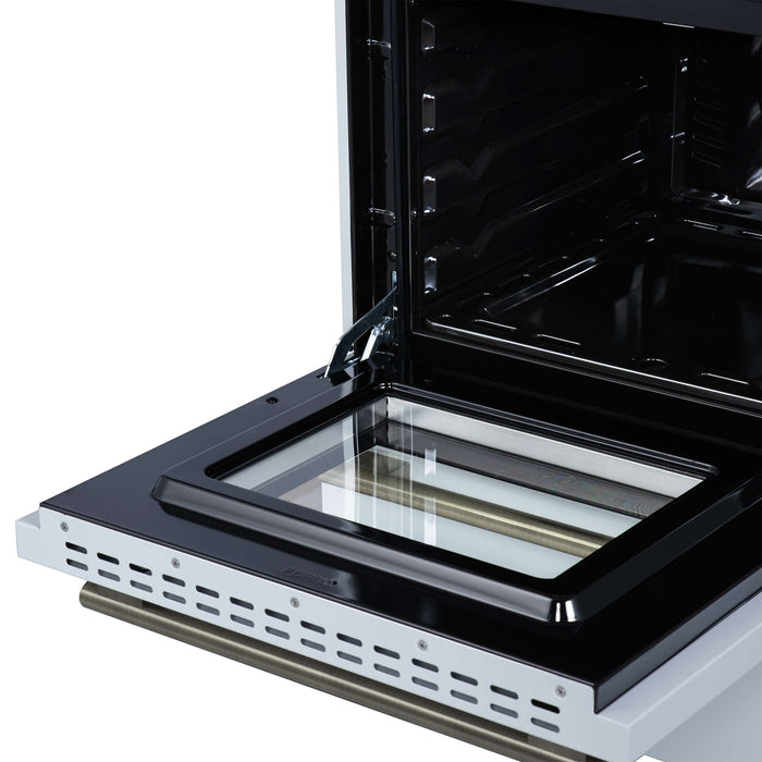 Forno Breno 24 Inch Freestanding Gas Range in White with Antique Brass, Compact Design