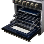 Forno Massimo 30-Inch Black Freestanding Gas Range, 5 Burners, True Convection Oven