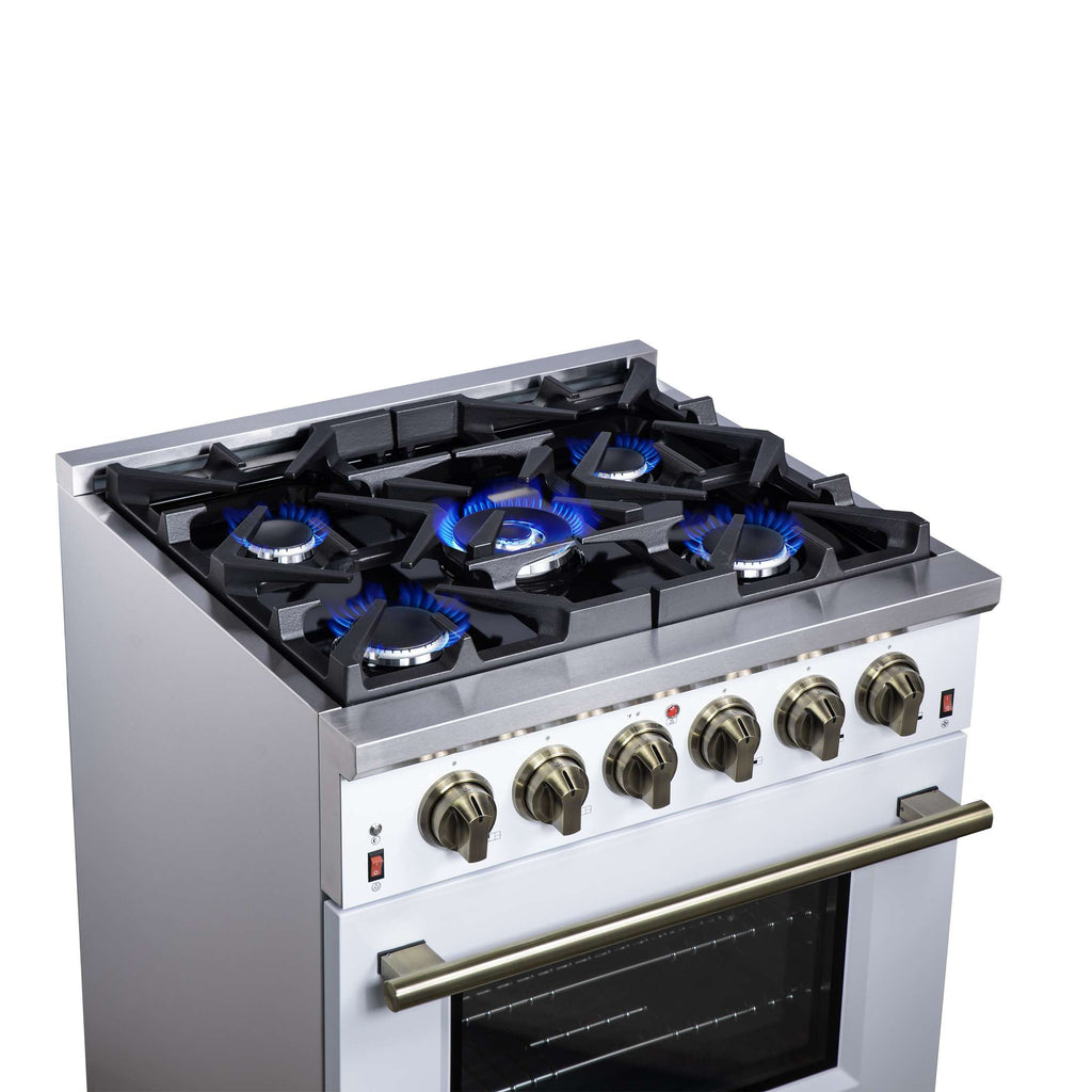 Forno Massimo 30-Inch White Freestanding Gas Range, 5 Burners, True Convection Oven