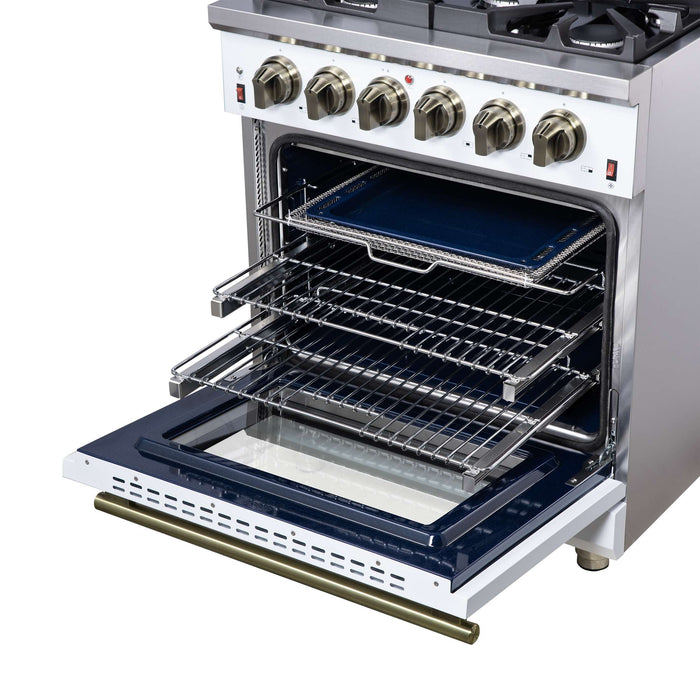 Forno Massimo 30-Inch White Freestanding Gas Range, 4 Burners, True Convection Oven