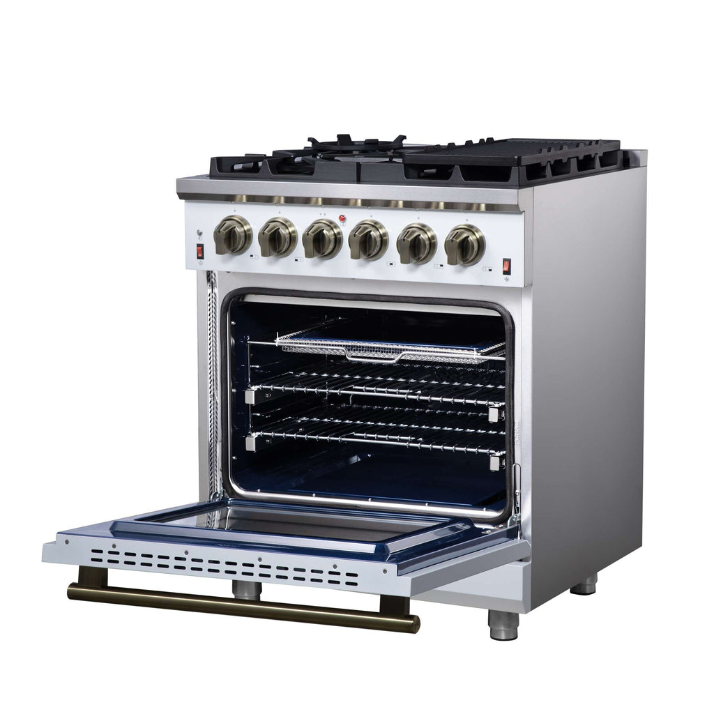 Forno Massimo 30-Inch White Freestanding Gas Range, 5 Burners, True Convection Oven