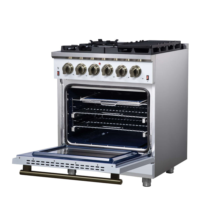 Forno Massimo 30-Inch White Freestanding Gas Range, 4 Burners, True Convection Oven
