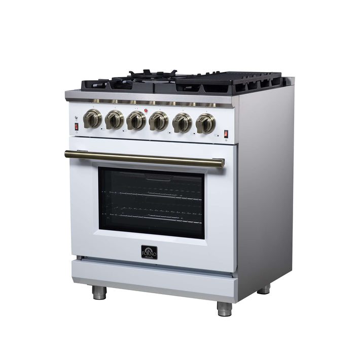 Forno Massimo 30-Inch White Freestanding Gas Range, 4 Burners, True Convection Oven