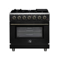 Forno Massimo 36-Inch Black Freestanding Gas Range, 6 Sealed Burners, Convection Oven, Energy Efficient