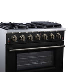 Forno Massimo 36-Inch Black Freestanding Gas Range, 6 Sealed Burners, Convection Oven, Energy Efficient