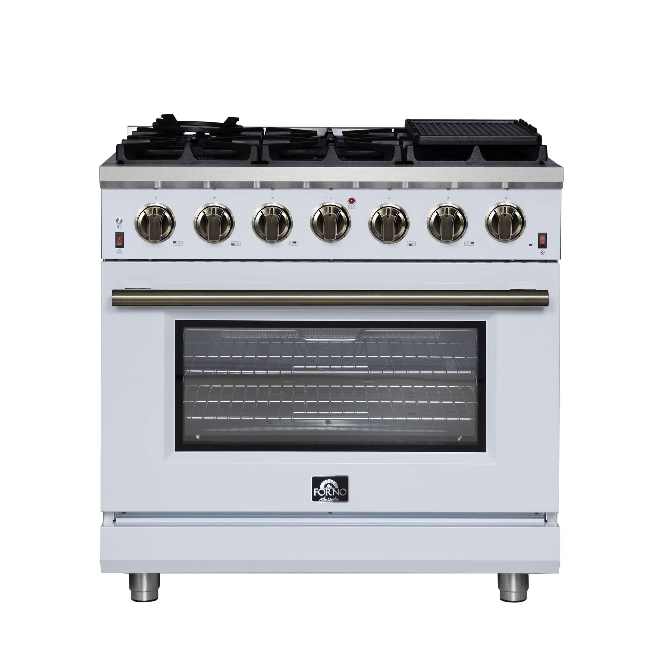 Forno Massimo 36-Inch White Freestanding Gas Range, 6 Sealed Burners, Convection Oven, Energy Efficient