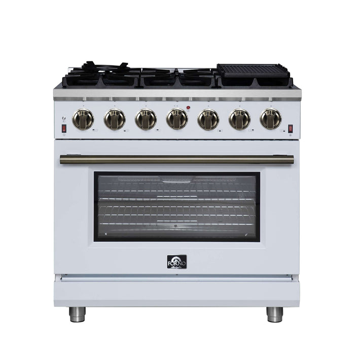 Forno Massimo 36-Inch White Freestanding Gas Range, 6 Sealed Burners, Convection Oven, Energy Efficient